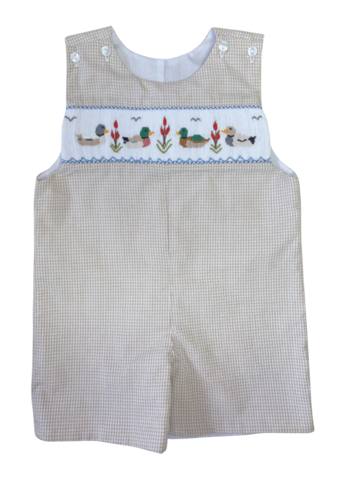 Pete Beige Gingham Shortall With Duck Smocking