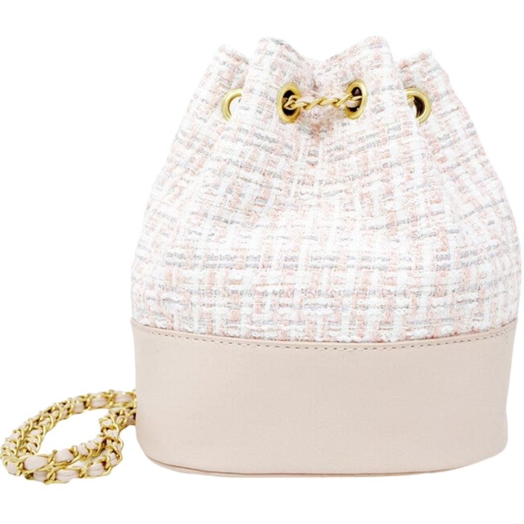 Tweed Drawstring Backpack, Pink