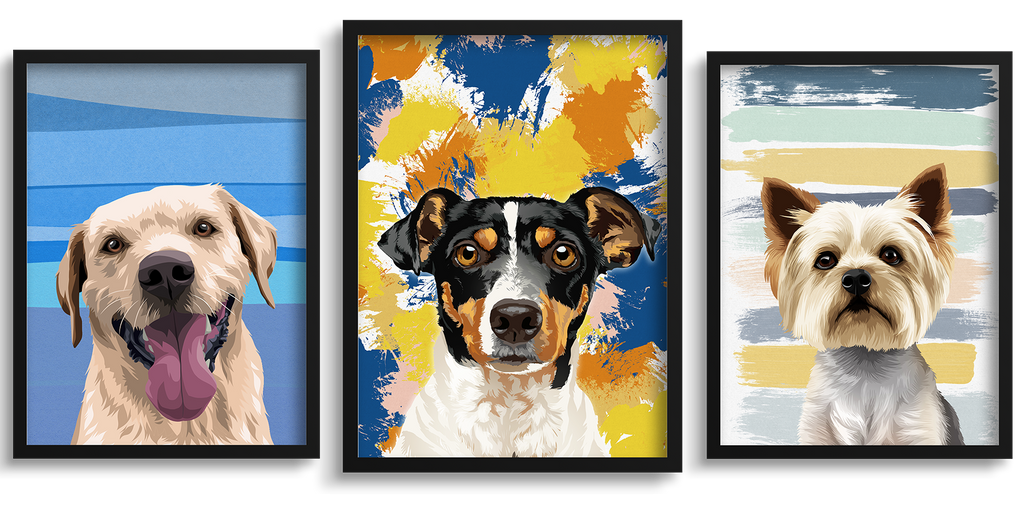 three custom pet portraits