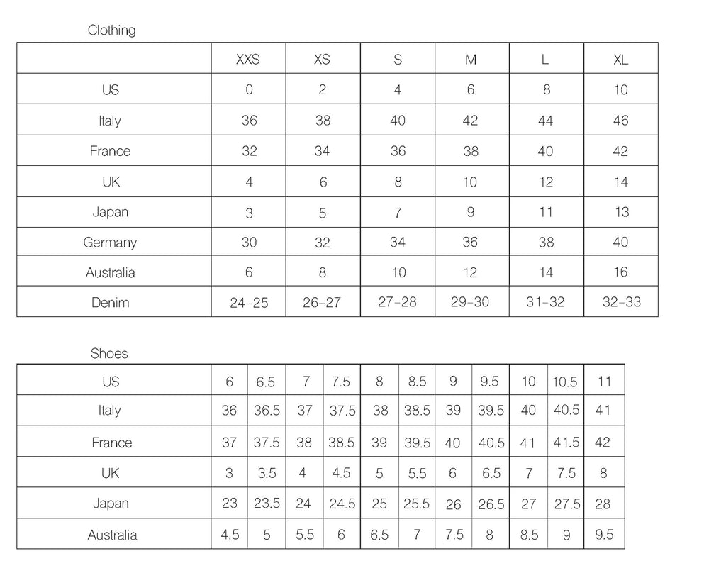 Raquel Allegra Size Chart