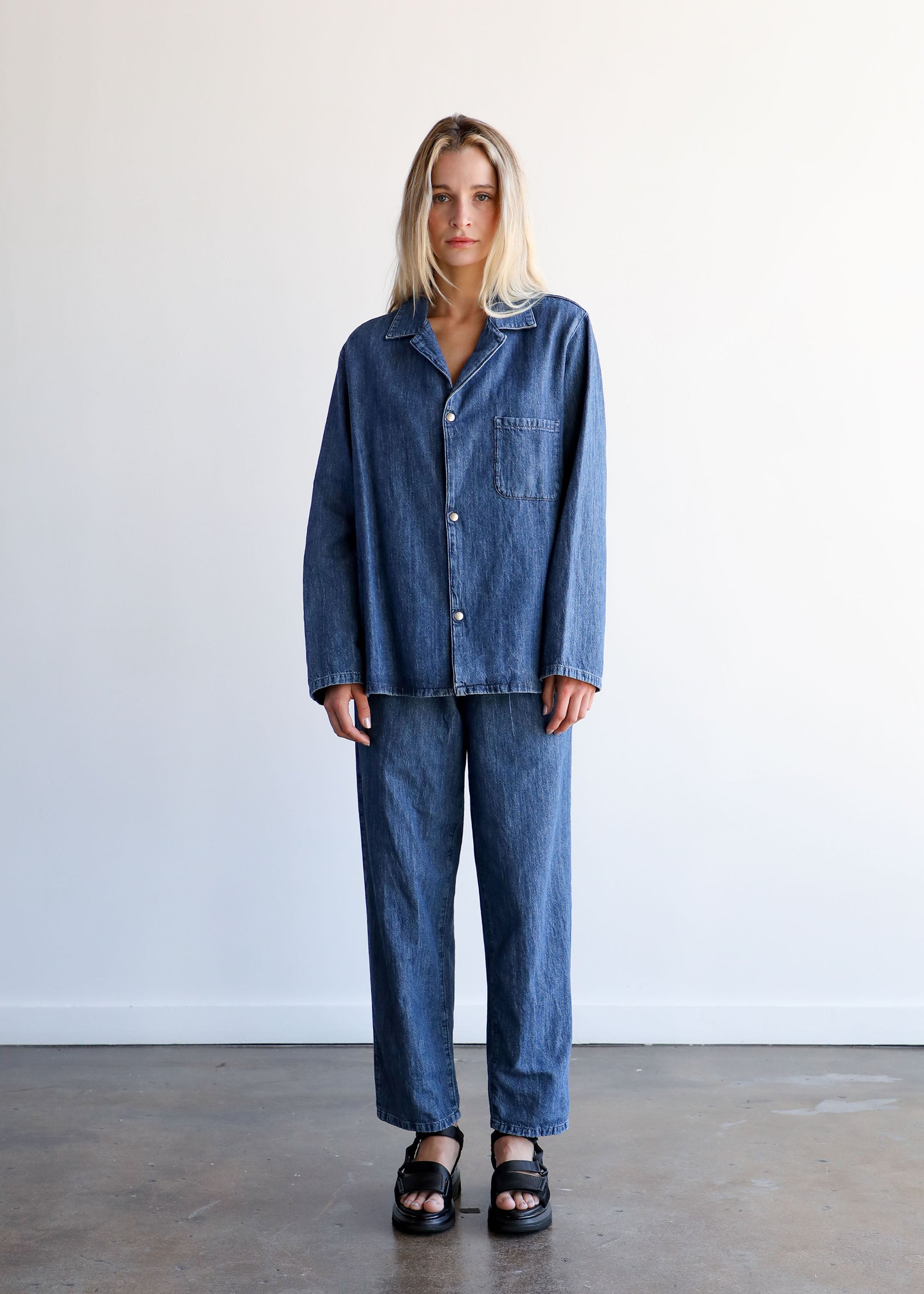 Denim PJ Shirt in Stone Wash Blue