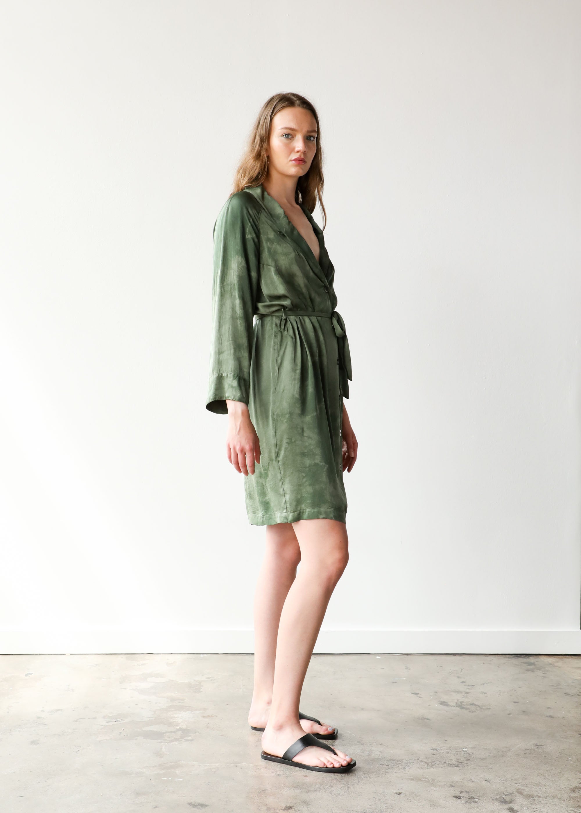 Robe Dress in Army Tie-Dye