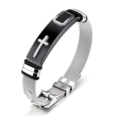 Jiayiqi Fashion Stainless Steel Cross Bracelets for Men Black Silver Color Bangle Punk Jewelry Male Jesus Gifts