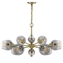 Load image into Gallery viewer, 60W x 6 Pendleton metal chandelier with electoral plated smoked glass shades
