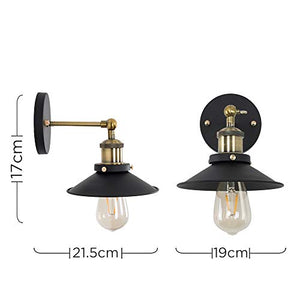 MiniSun Pair of Industrial Steampunk Style Black and Antique Brass Single Wall Lights with Tapered Shades