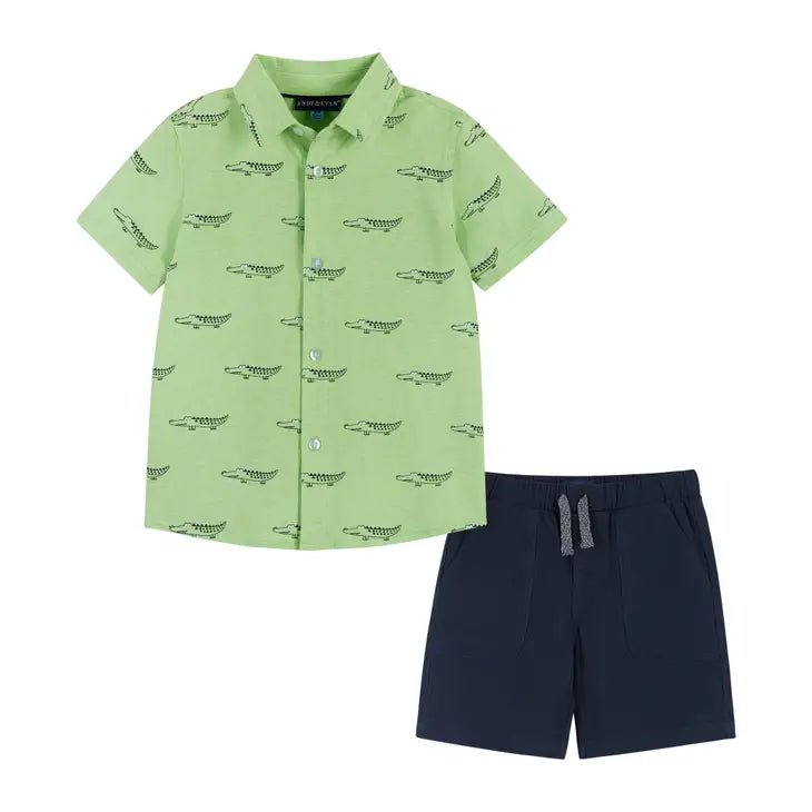 Knit Buttondown Set - Lt Green Croc