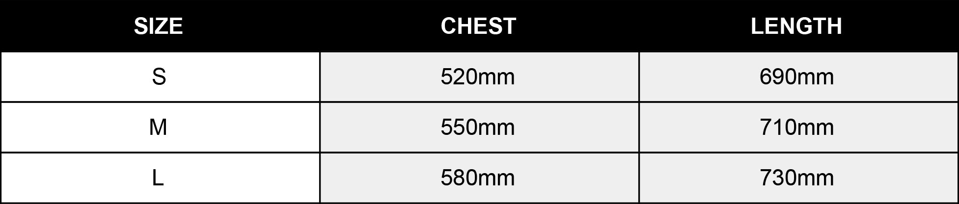 Crewneck size chart