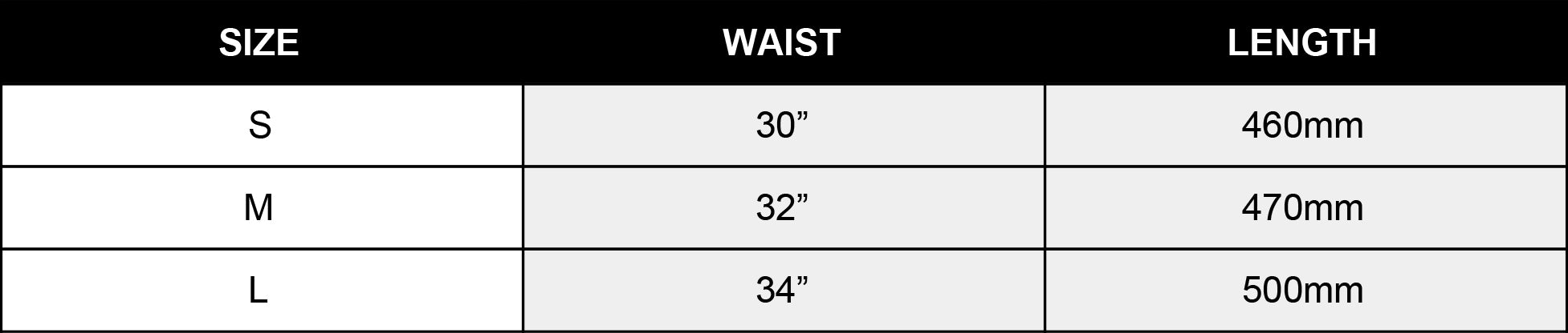 Sweat shorts size chart