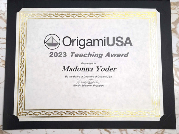 OrigamiUSA Teaching Award Certificate