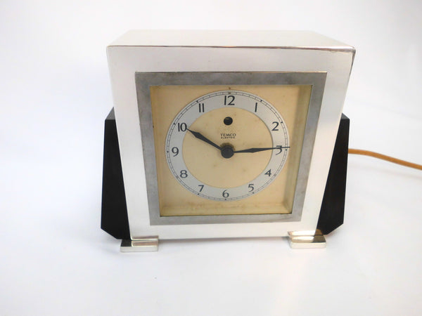 TEMCO Art Deco Electric Mantel Clock Plated Silver and black Bakelite ...