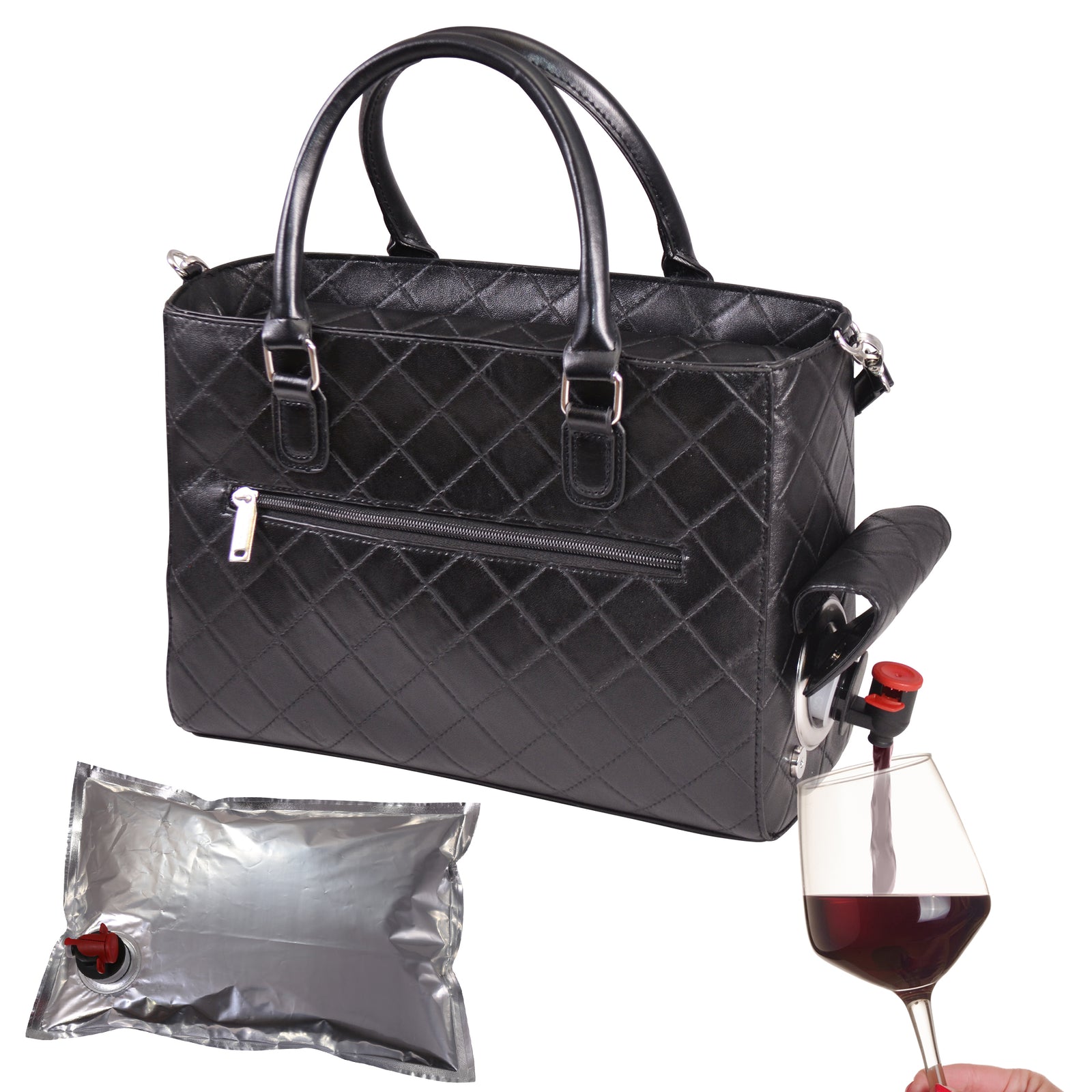 PortoVino Classic Tote Bag - Vegan Leather Wine Purse with Hidden Spou –  Advanced Mixology