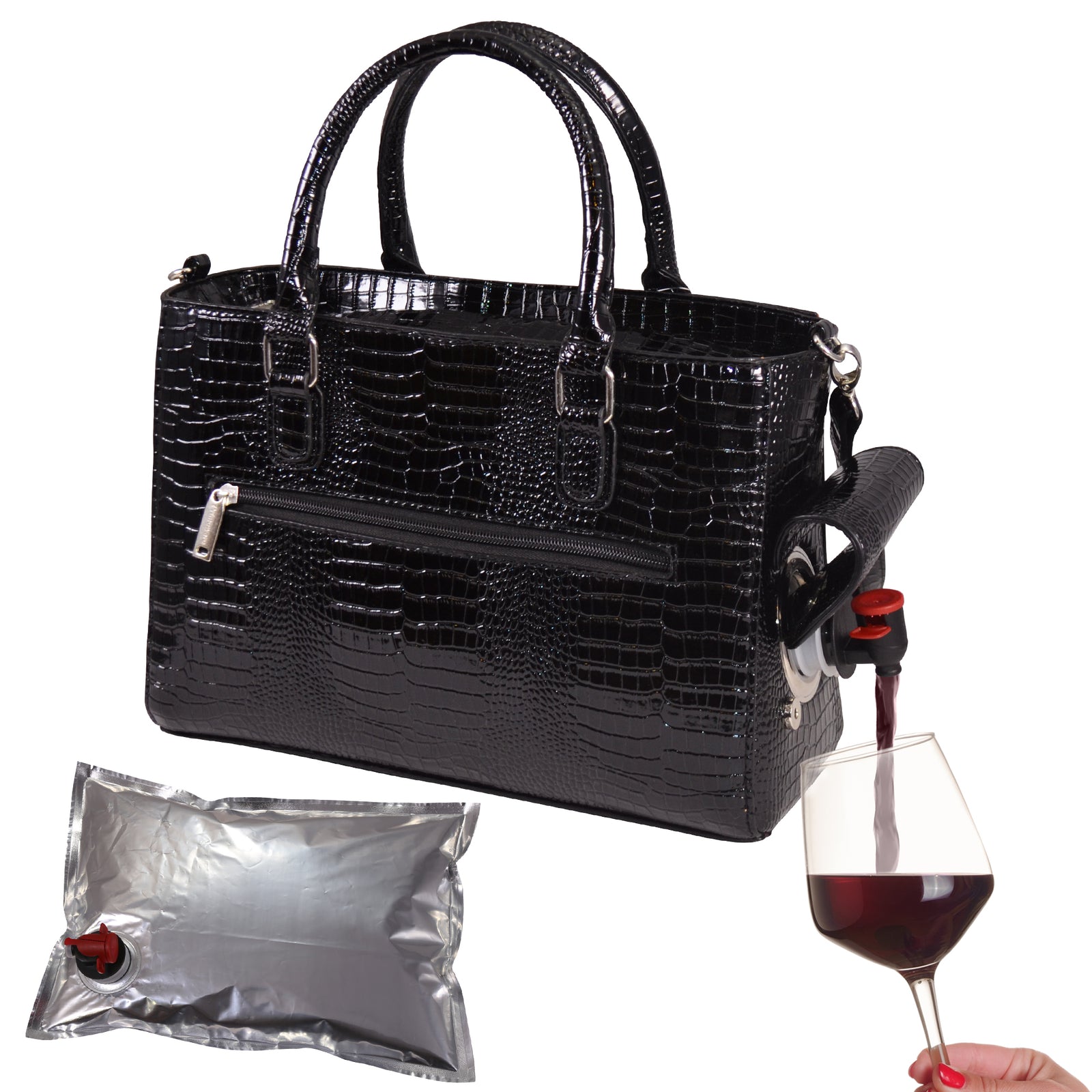 PortoVino Cream Tote Bag - Vegan Leather Wine Purse with Hidden Spout &  Flask, Small - Foods Co.