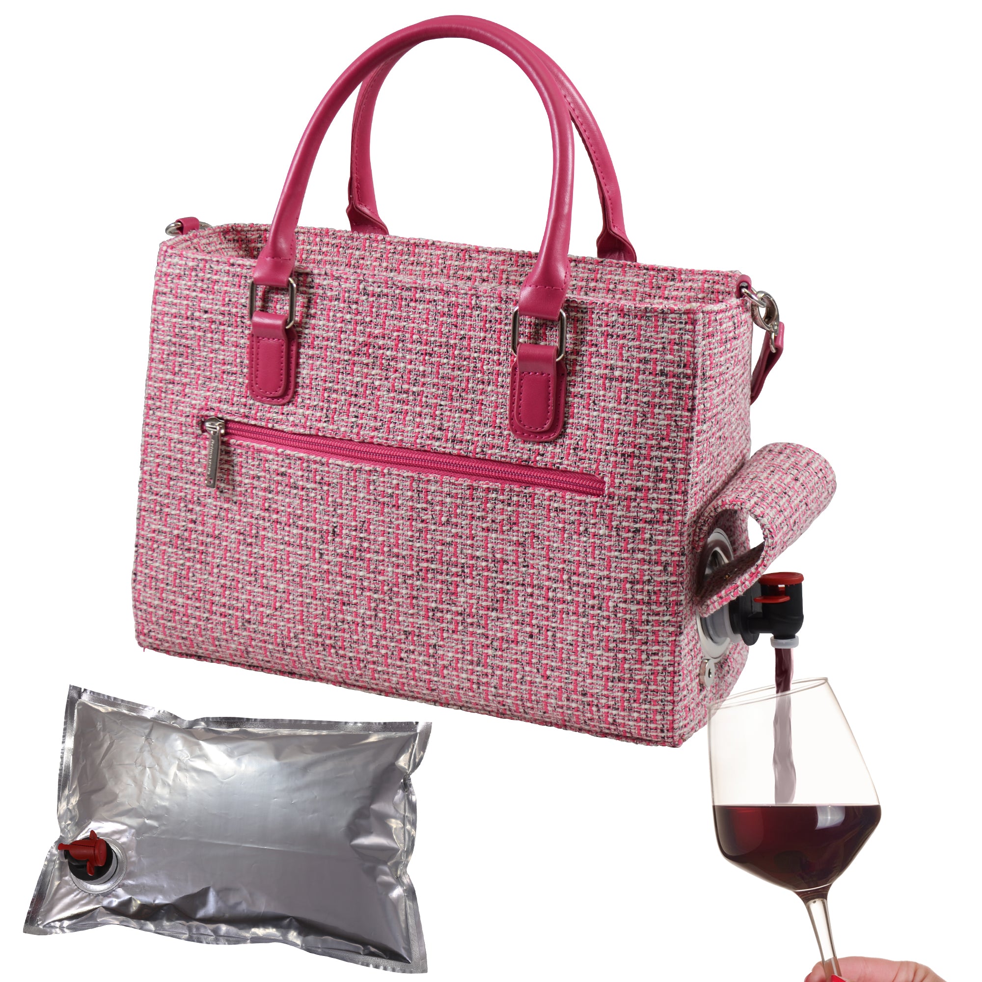 Wine Tote Bag with Hidden Dispenser,drink Purse with Wine Bladder,Insulated  Large Wine Carrying Carrier