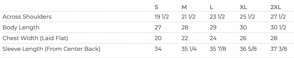 Basic Hoodie Size Chart