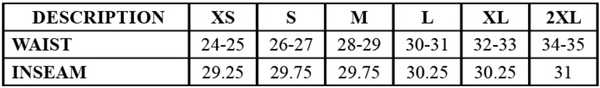 JOGGERS SIZE CHART