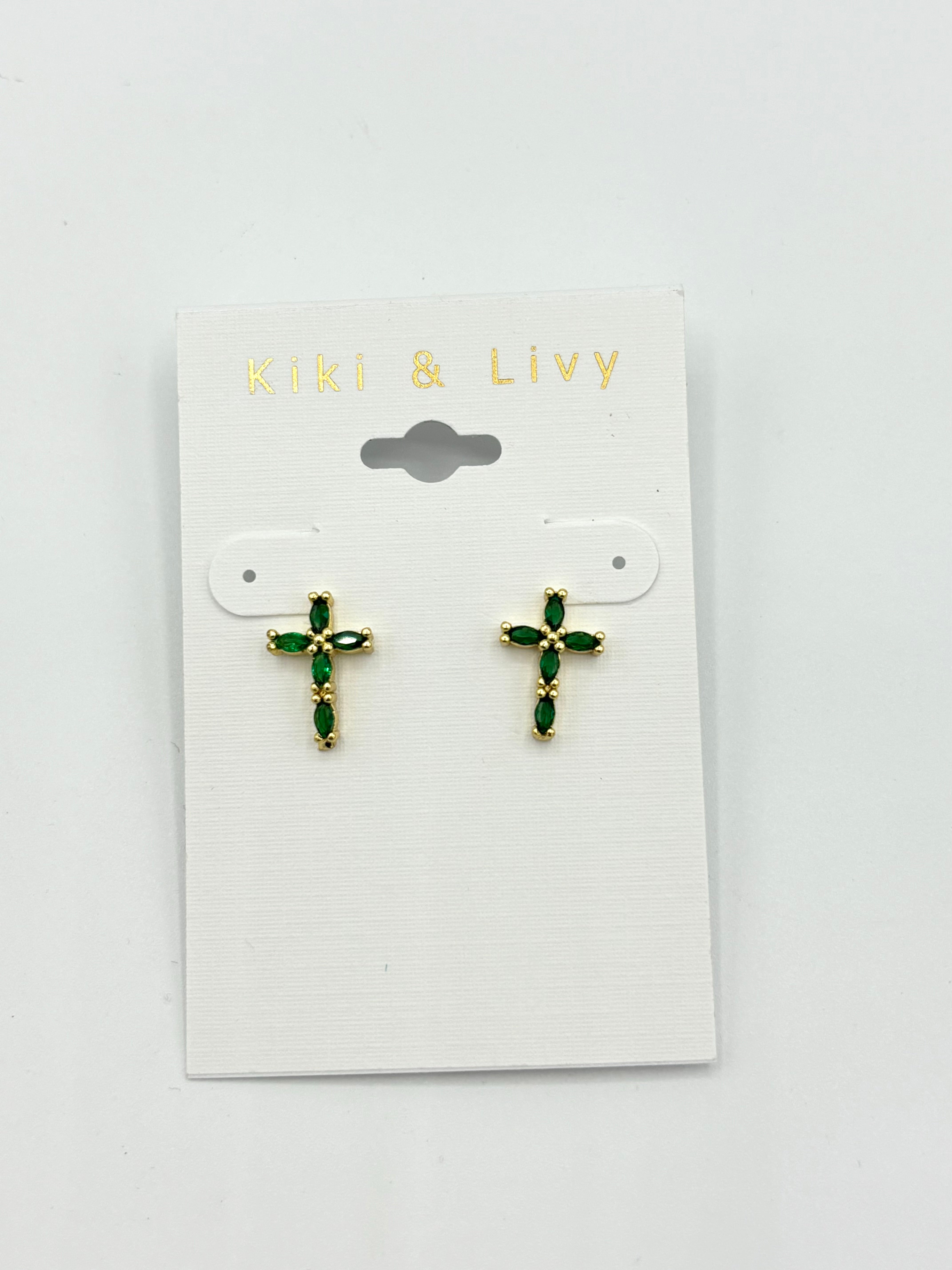 Color Rhinestone Cross Earrings