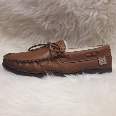 Men's Fleece Lined Genuine Cowhide Tan Leather Moccasins Slippers –  Moccasins Canada