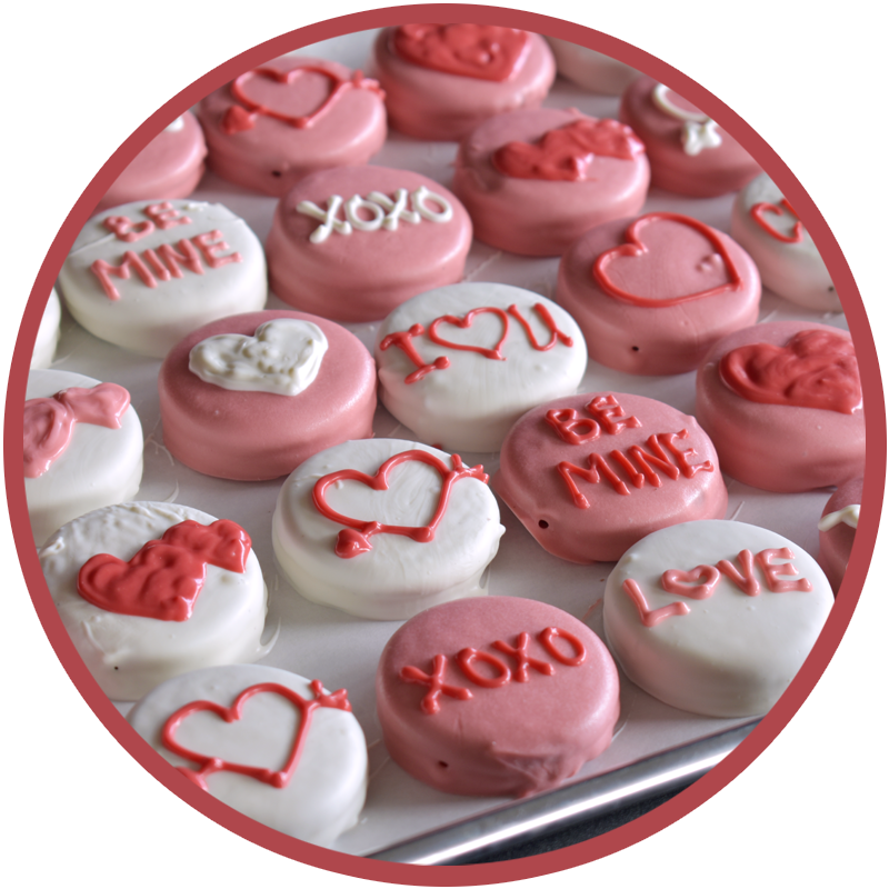 VALENTINE OREOS decorated with chocolate Kalona Chocolates