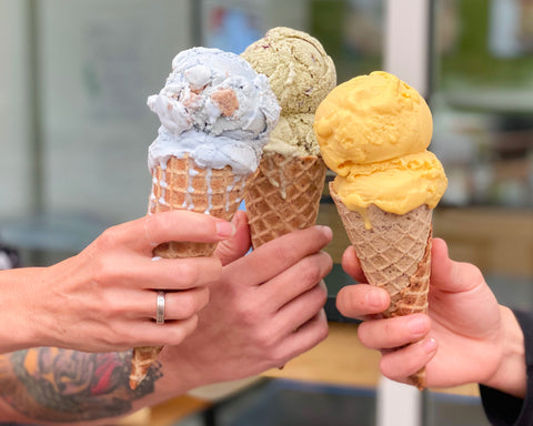 three cones with revival ice cream