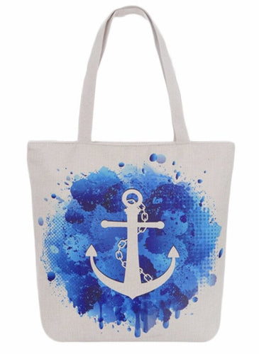 13970 Anchor Nautical Canvas Bag, Zipper Closure, vinyl lined