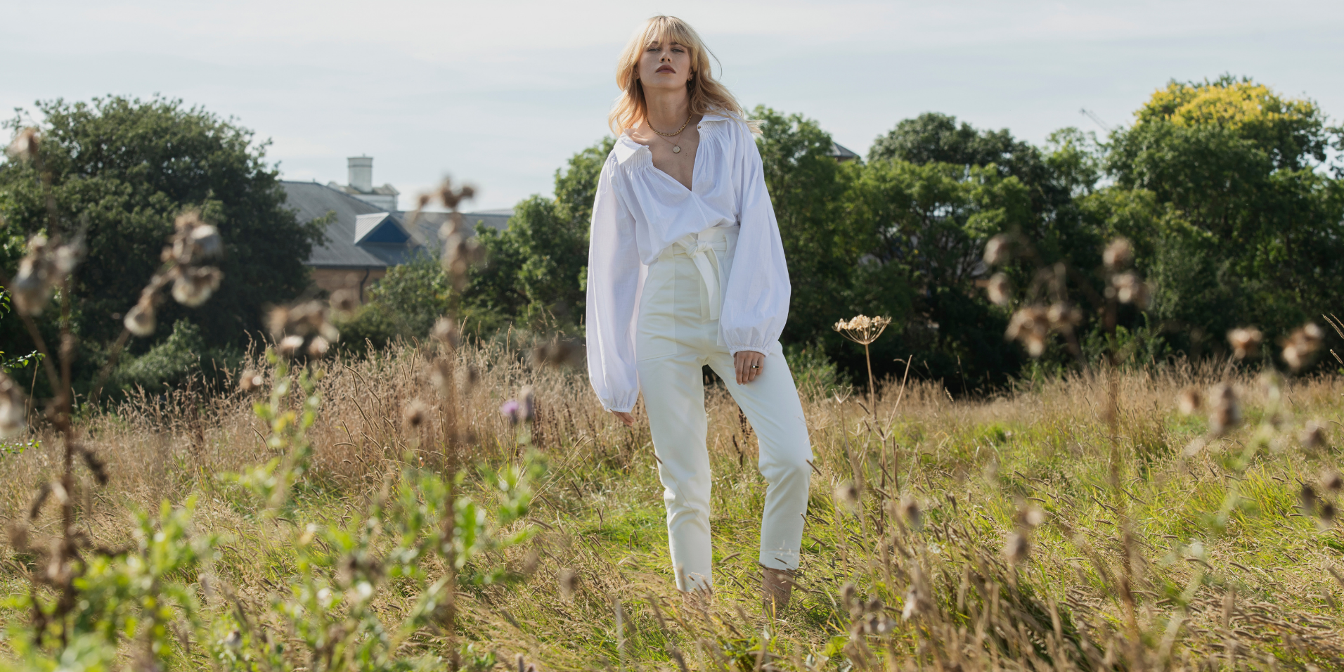 spring summer field womenswear white blouse skiim paris blond woman