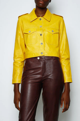 mustard, cropped, jacket, leather