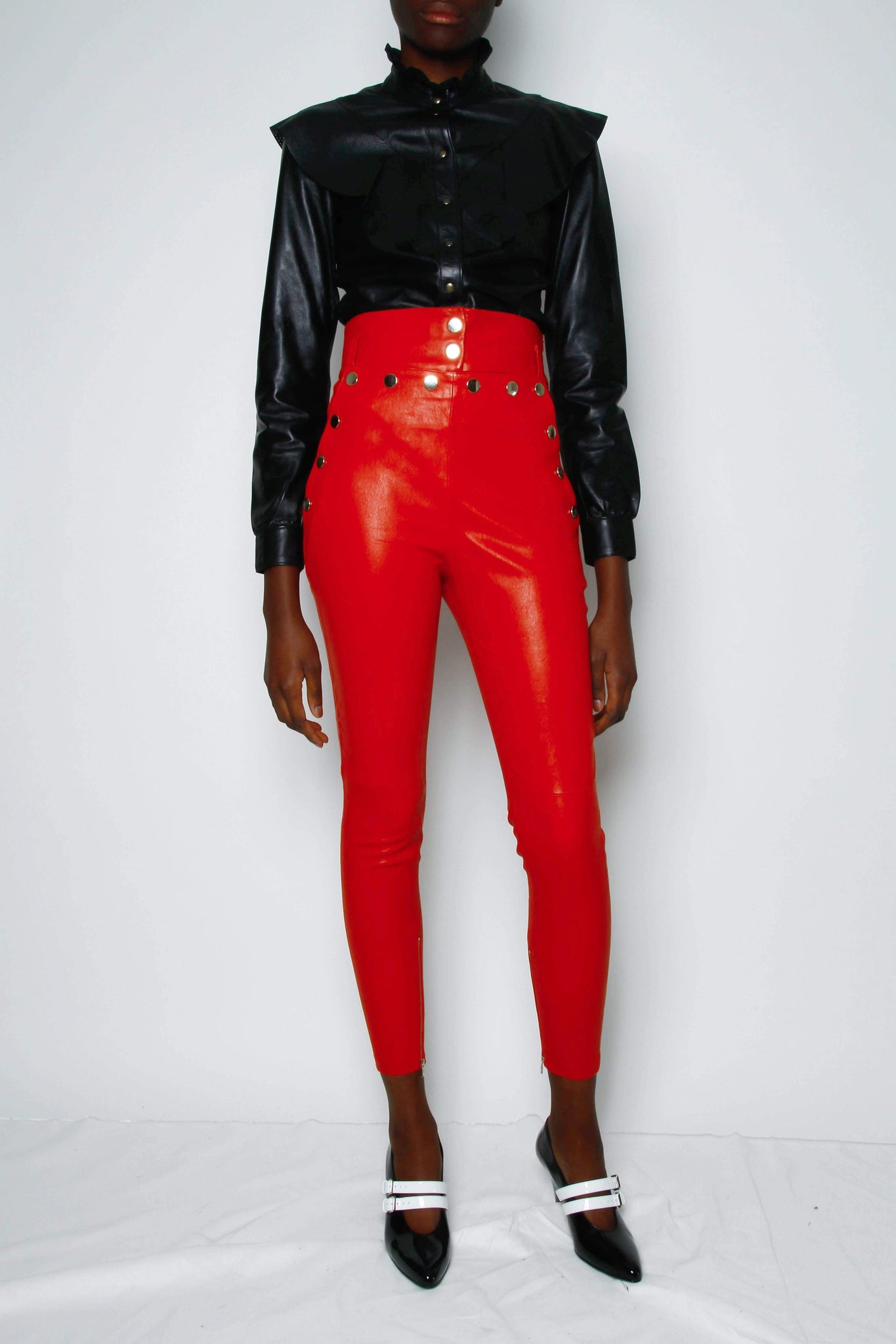 Alvia Faux Leather Leggings in Dark Red