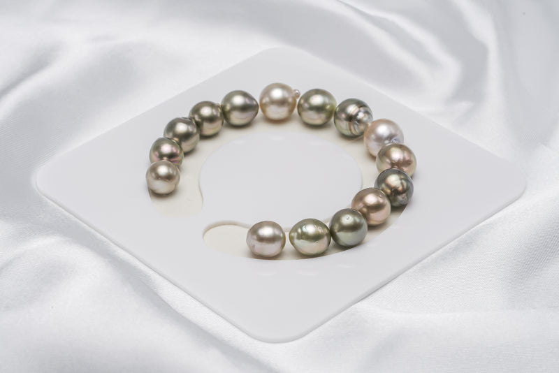 15pcs "Granny" Green Mix Bracelet - Semi-Baroque 9-10mm AA/A Quality Tahitian Pearl - Loose Pearl jewelry wholesale