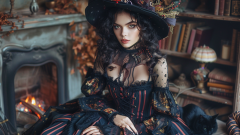 une dame déguisée en sorcière pour Halloween