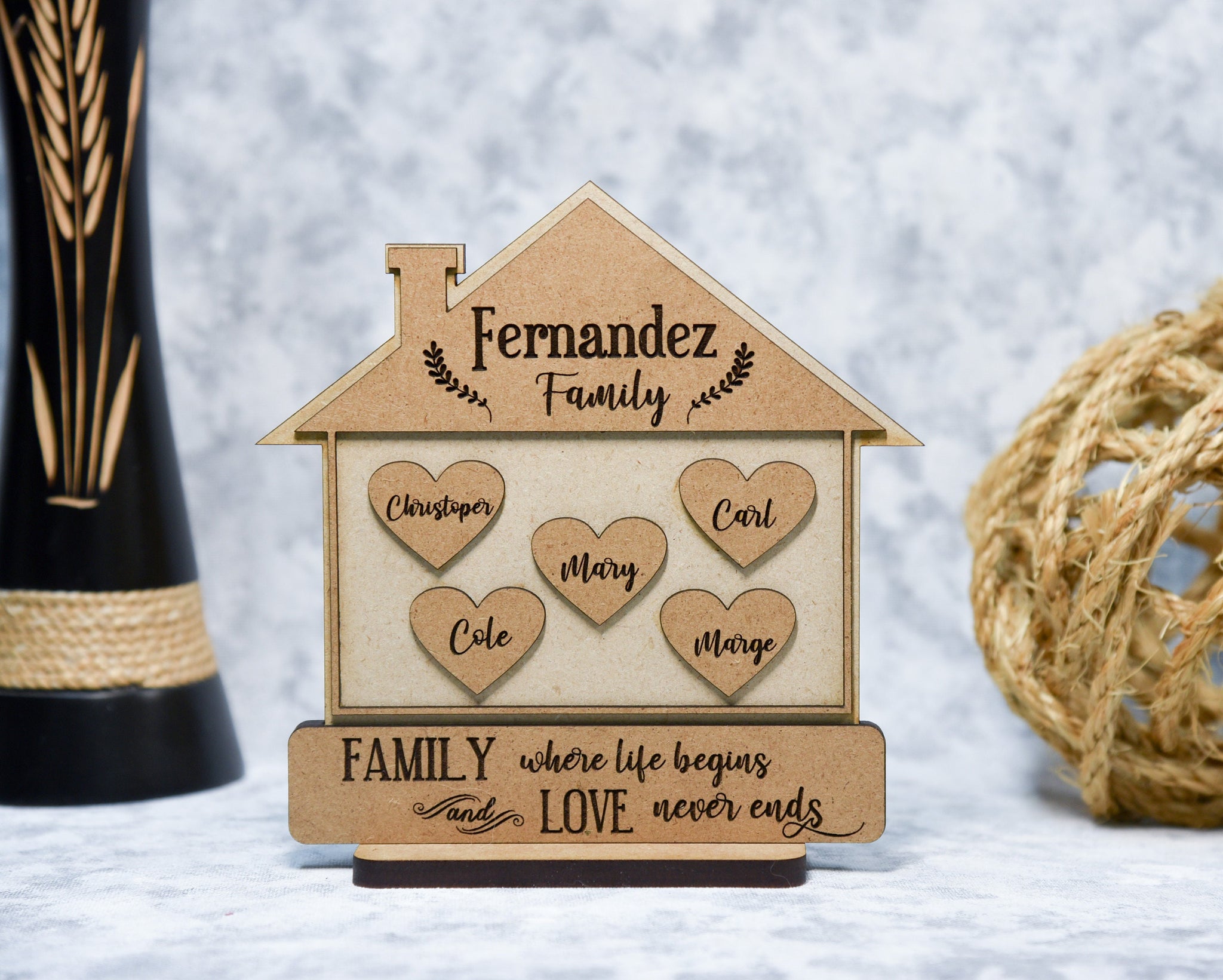 Personalized Family Names Tabletop, Custom Family Members Wood Décor, Tabletop Home Décor, Personalized Housewarming Gift Idea