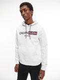 Weißer Kapuzenpullover mit grafischem Logo von Calvin Klein aus Bio-Baumwolle