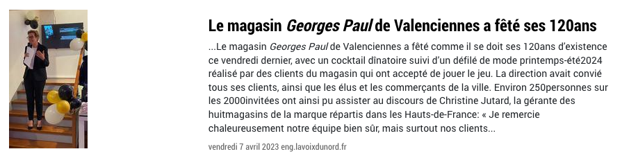 Article VDN 120 ans Georgespaul Valenciennes