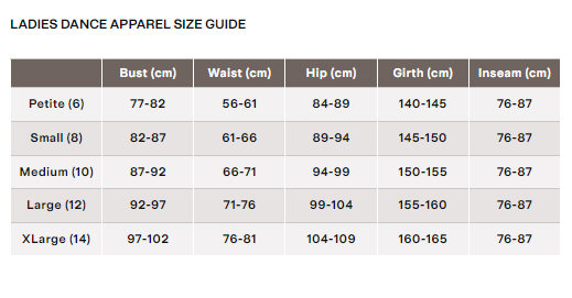 Bloch Ladies Size Guide