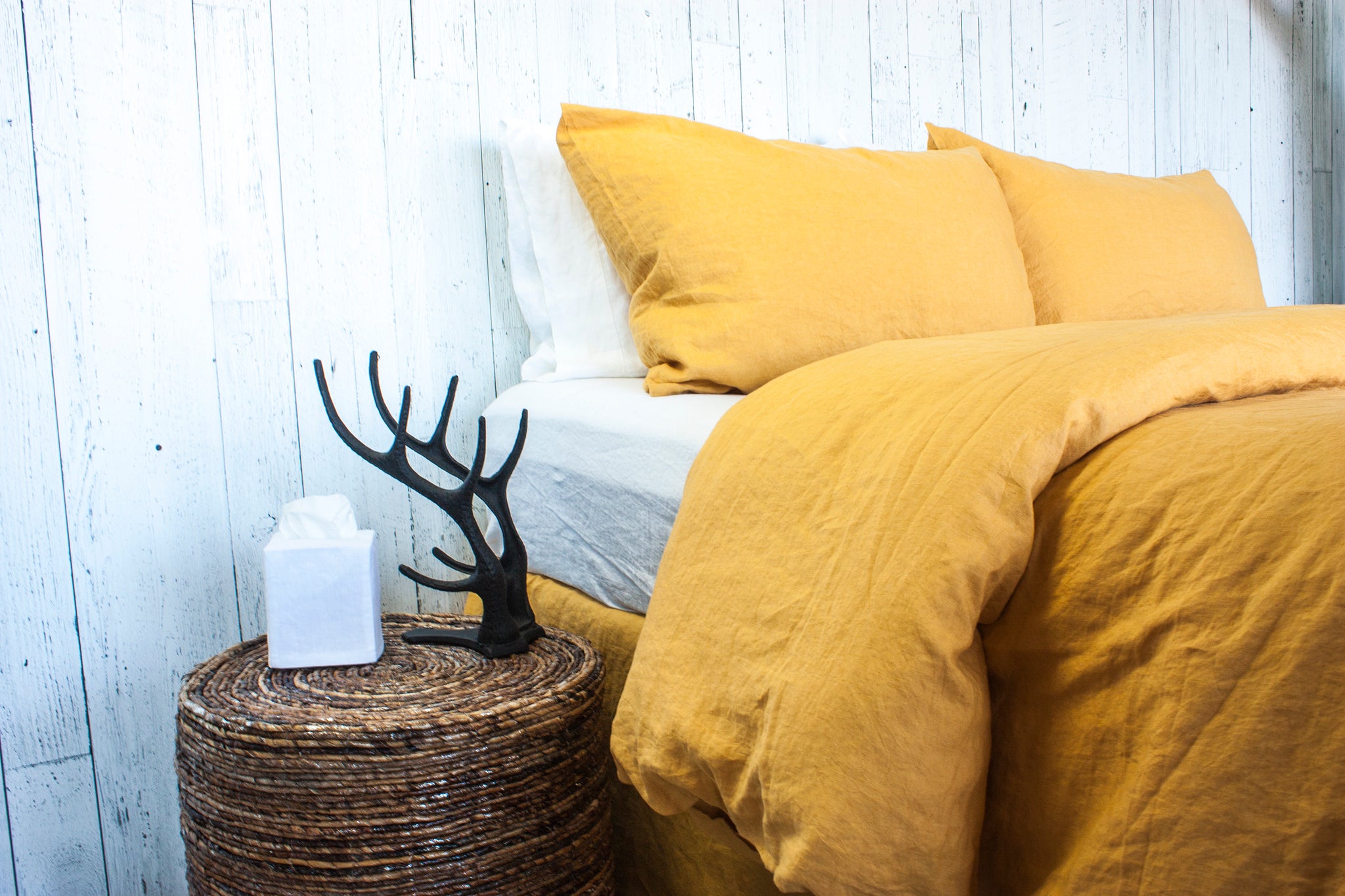 yellow linen duvet