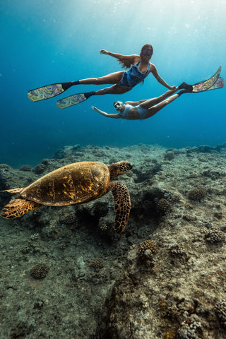 women free diving underwater
