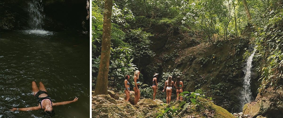 Girls relaxing at the Matapalo's waterfall Costa Rica surf trip