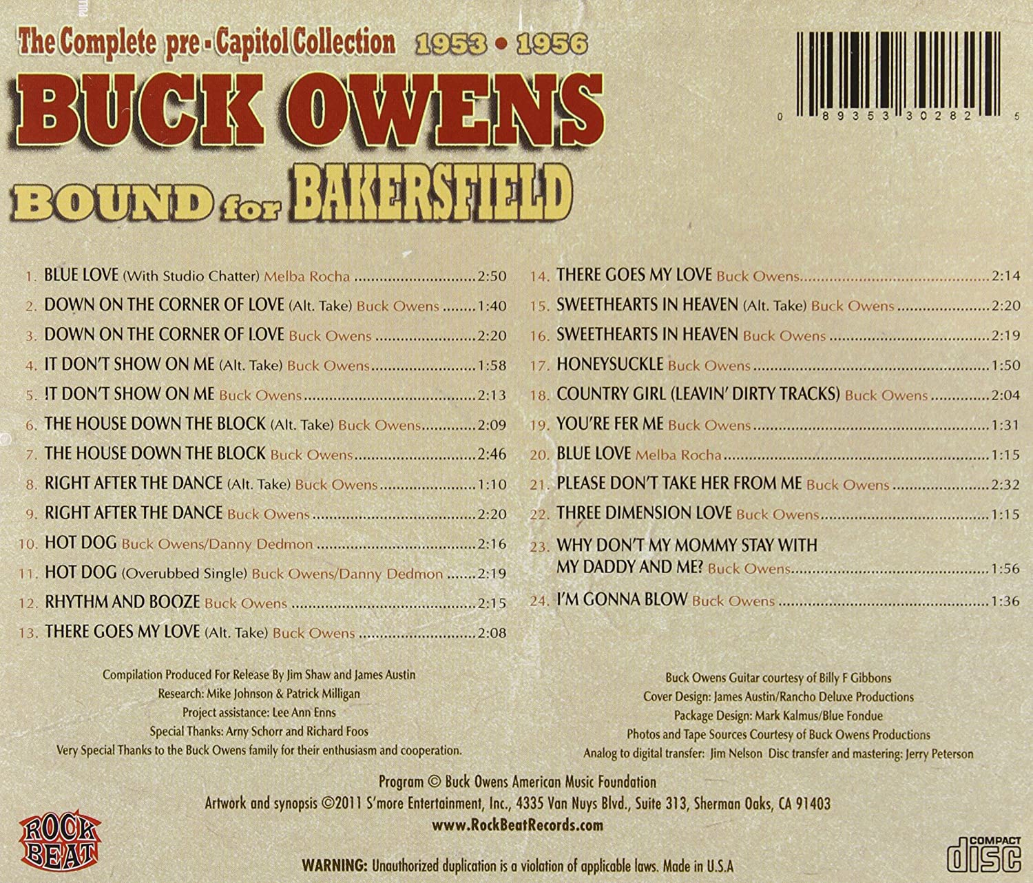 Owens, Buck/Bakersfield Gold: Top 10 Hits 1959-1974 (3LP) – Taz