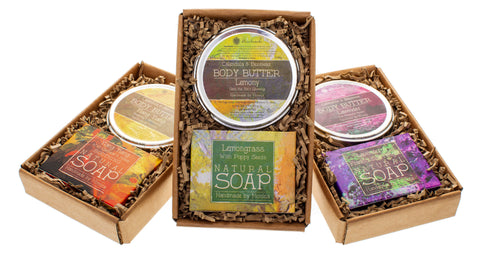 lavender, lemony or ylang ylang gift sets of natural skincare