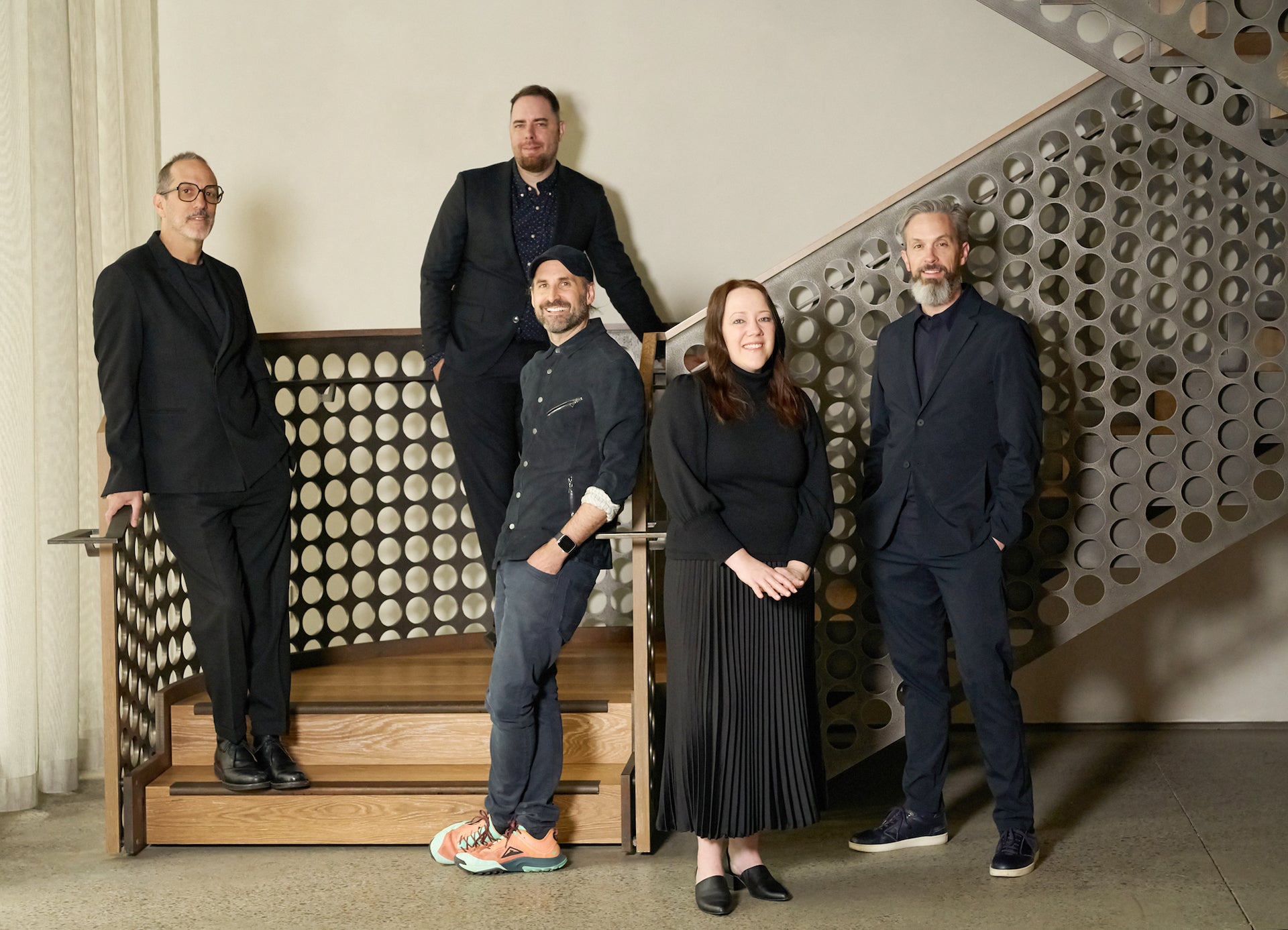 From left: INC partners Adam Rolston, Tyler Kleck, Gabriel Benroth, Hilary Kroll, and Drew Stuart. Photo by Christopher Garcia Valle; Courtesy of INC Architecture & Design