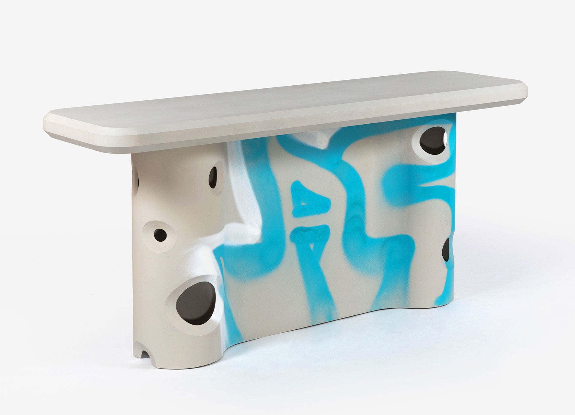 Efflorescence Console/ Virgil Abloh, 2020/ Concrete and resin with hand-painted graffiti/ Courtesy of Galerie kreo, Alexandra de Cossette