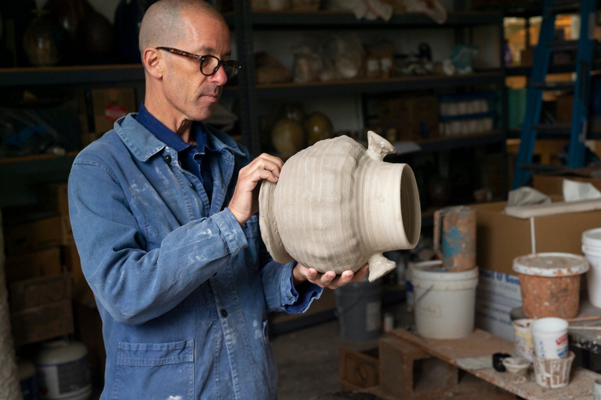 Adam Silverman in his studio. Photo © Erik Benjamins; Courtesy of Friedman Benda and Adam Silverman