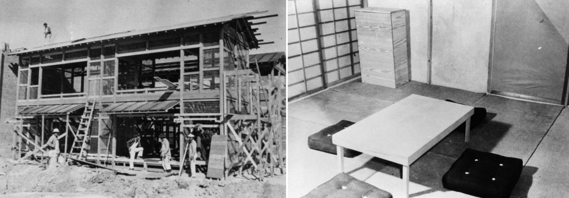 Building the Japanese village in the Dugway Proving Grounds, Utah, 1943. Interior of a home in the Japanese village. Photos in public domain