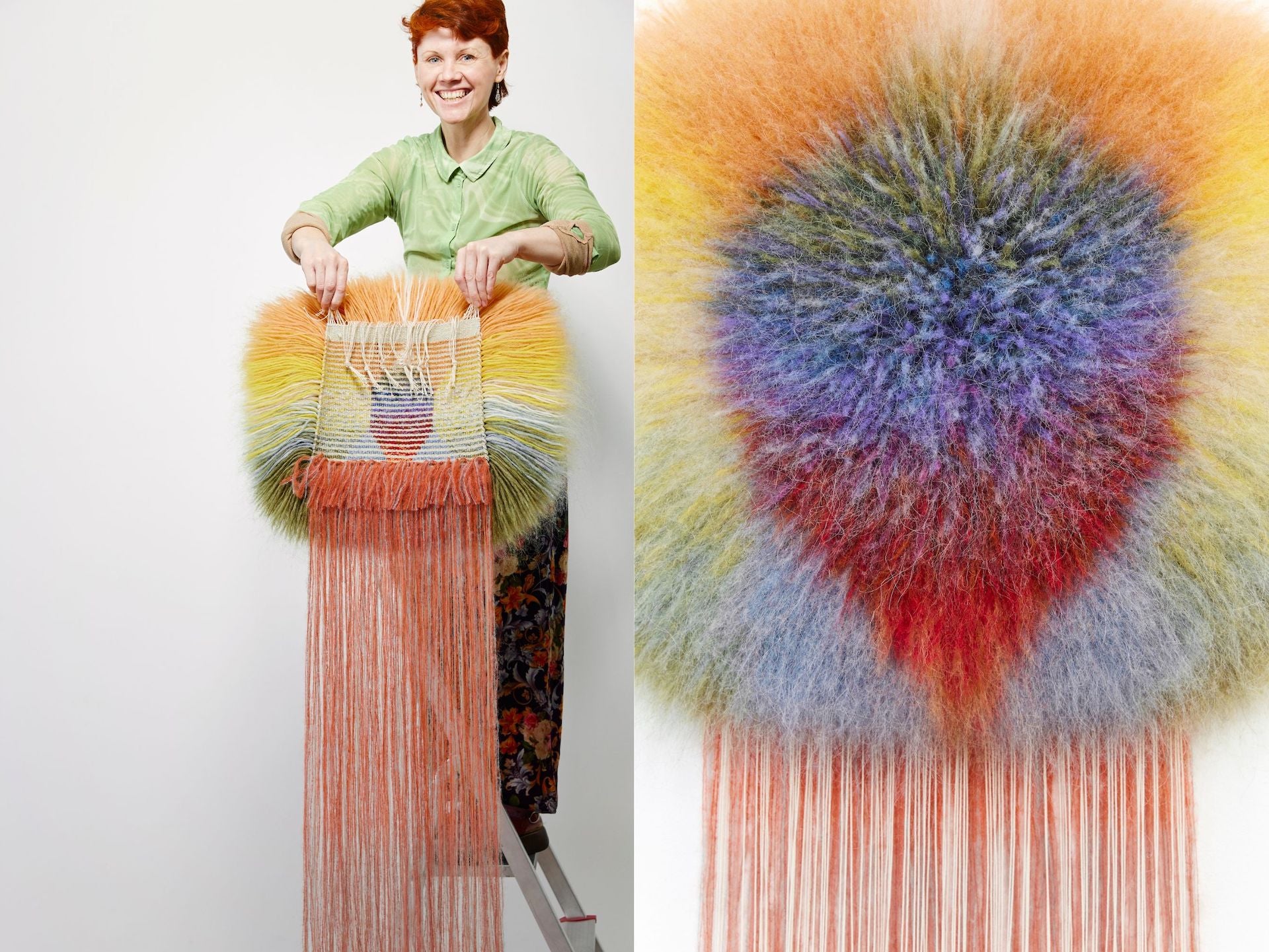 Silky Way (2023) by Signe Emdal. Icelandic wool, mo- hair, cotton warp. Photos © Kristine Funch; Courtesy of the artist and Galerie Maria Wettergren