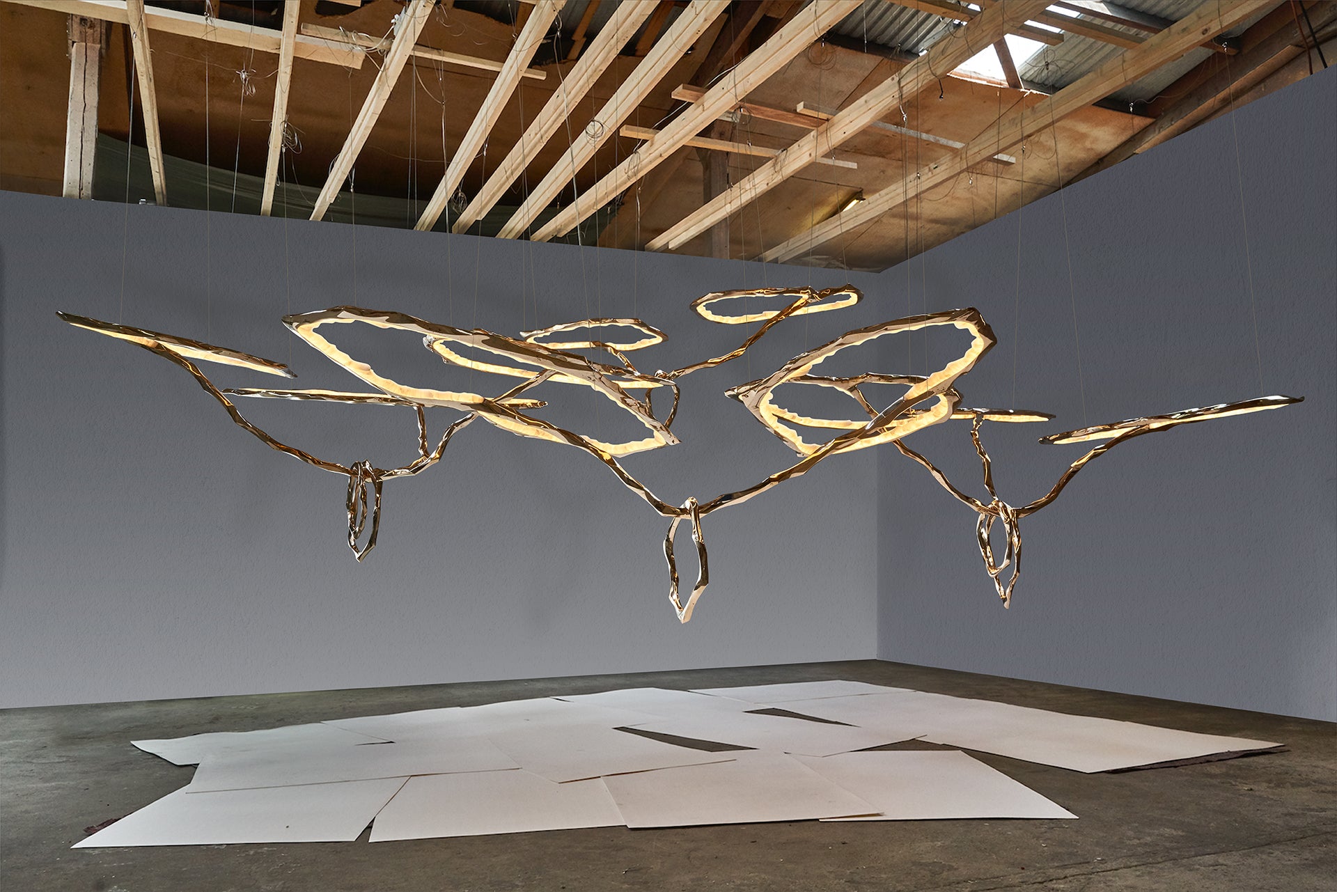 Cloud Series Light Sculpture Stratus/ Markus Haase, 2021/ Bronze, onyx LEDs/ Courtesy of Todd Merrill Studio