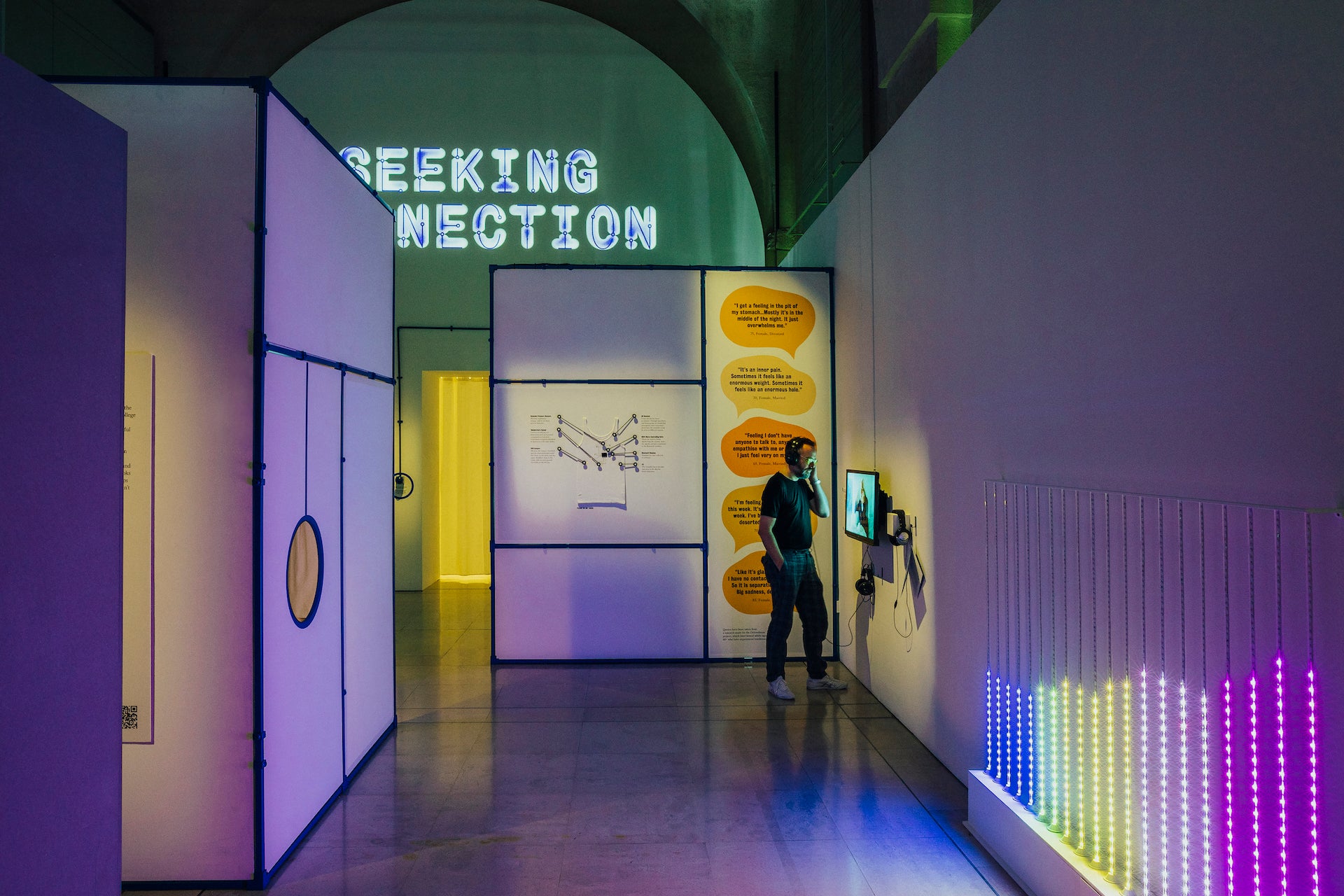 King’s College London’s immersive presentation harnesses digital design and data to explore issues like mental health, vulnerability, autonomy, and privacy. Photo by Taran Wilkhu