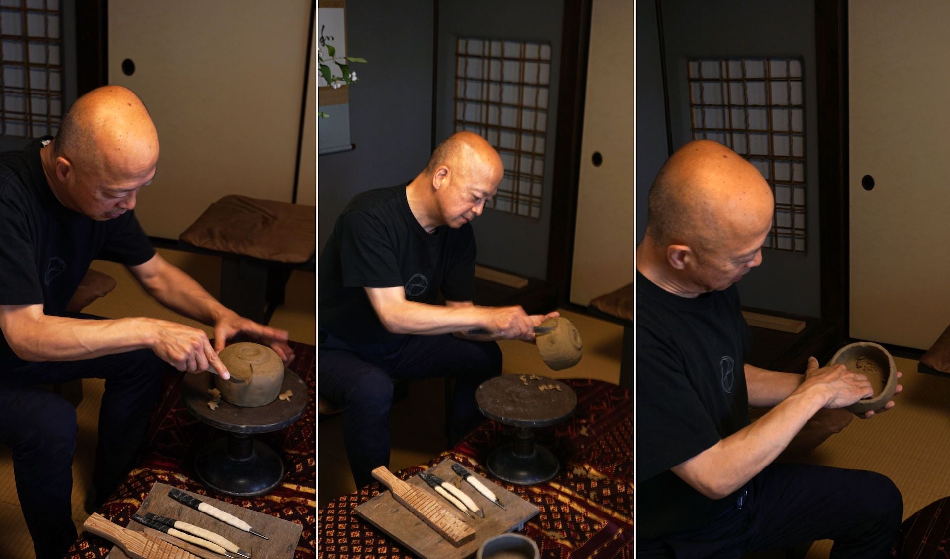 Ōhi Toshio Chōzaemon XI in his studio. Photos © Xinyi Zhang