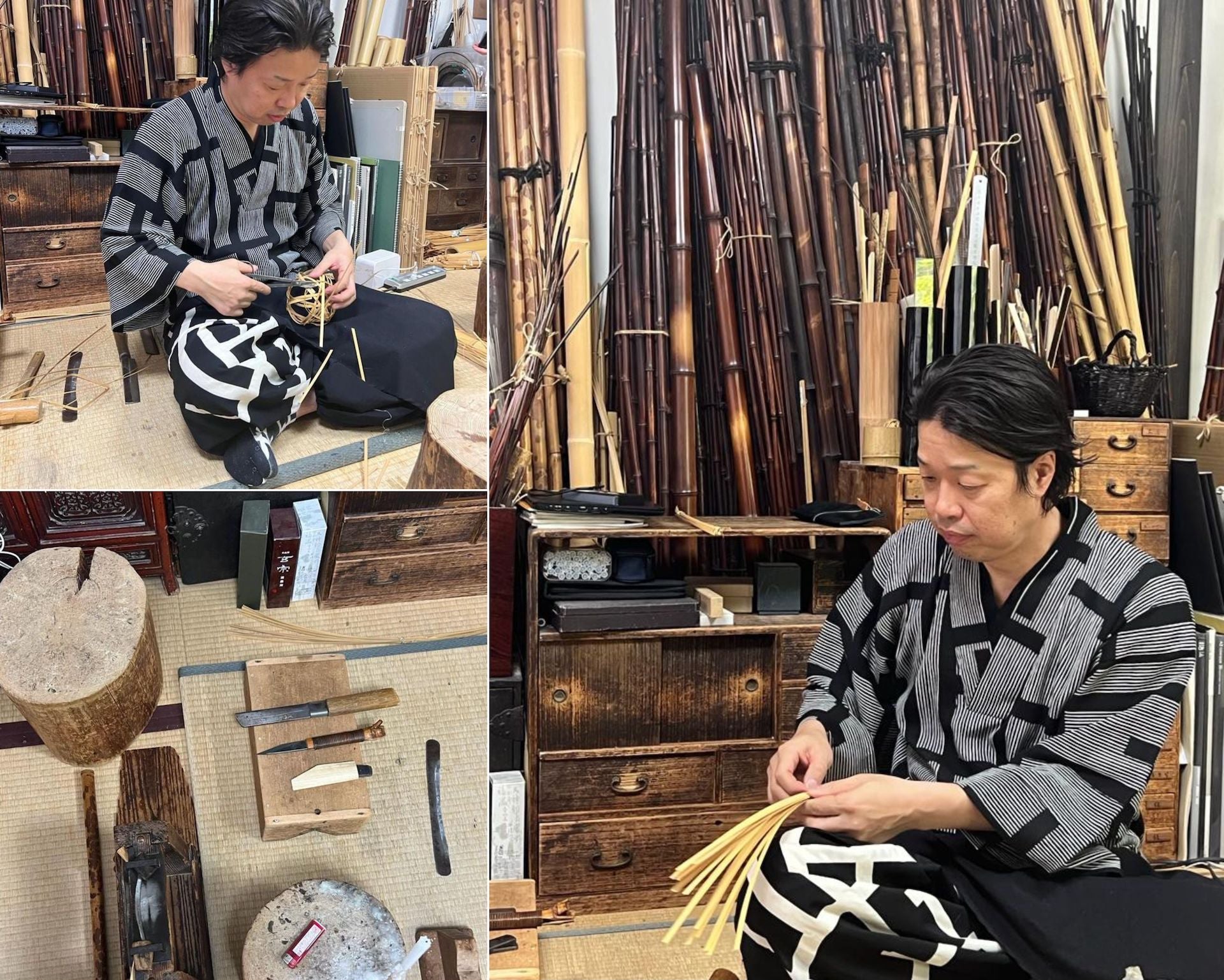 Tanabe Chikuunsai IV at work in his studio. Photos © Daniella Ohad.