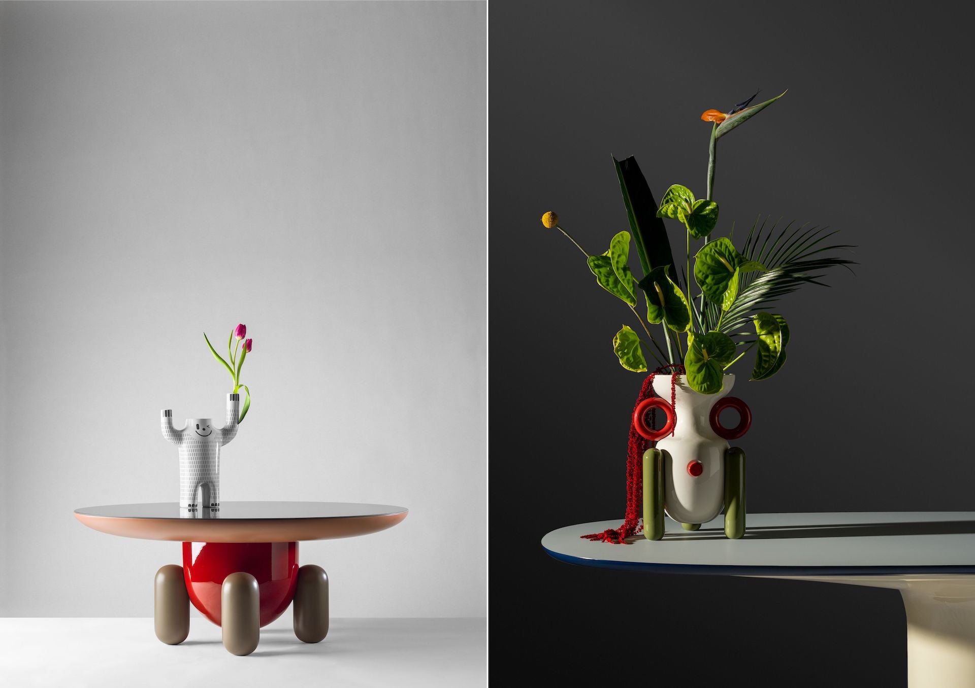 Jaime Hayon designs for BD Barcelona: Explorer Side Table, 2019, and Explorer Vase, 2022. Photos © Hayon Studio