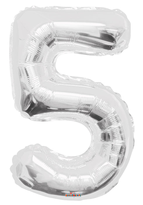 34" Jumbo Number Foil Balloons | Silver Five 5 | 50 pc