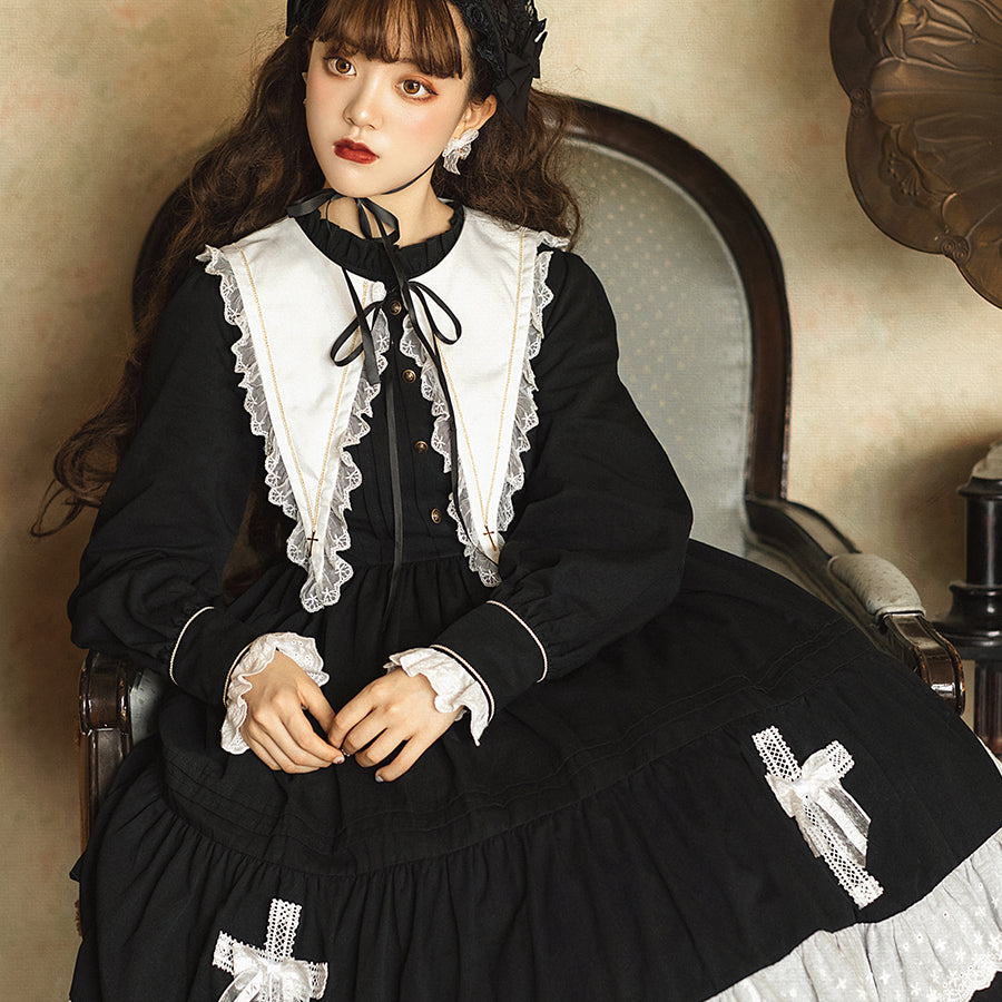 PATLOLLAV Clearance Womens Casual Halloween Long Sleeve Splicing Solid  Gothic Cosplay Dress 